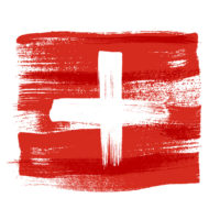 Switzerland colorful brush strokes painted national country Swiss flag icon. Painted texture.